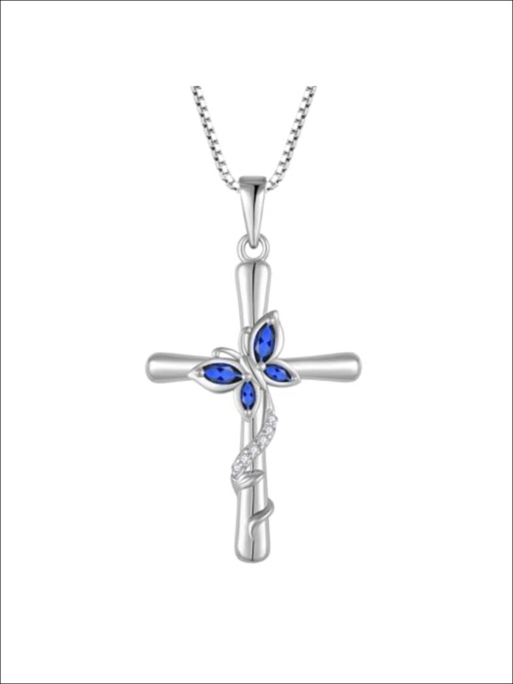 925 Sterling Silver Cross Butterfly Pendant Necklace 18k White Gold Plated